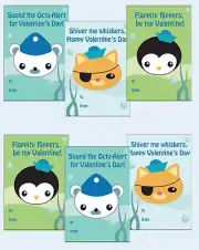 Octonauts TV Show Themed Valentine Classroom Sharing Valentine's Card Set of 24