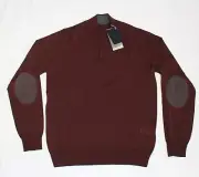 $298 New EMANUEL BERG Quarter Zip Pullover Sweater SMALL S EU 48 Dark Red MERINO