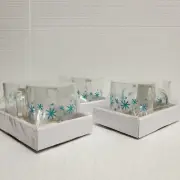 VTG MCM Starburst Atomic Turquoise Snowflake Set of 6 Glass Mugs Unopened NOS