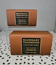 2 Bath & Body Works MAHOGANY TEAKWOOD Shea Butter Cleansing Bar Soap NEW