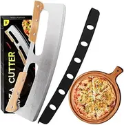 Pizza Cutter Rocker with Wooden Handles & Protective Cover by LEIAOLY, 14" Sharp Stainless Steel Pizza Slicer Wheel, Big Pizza Knife Cutters for Kitchen Tool (14inch)
