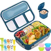 Bento Box, Lunch Box Kids, 1300ML Bento Box Adult Lunch Box with 4 Compartment &Food Picks &Cake Cups, Lunch Box Containers for Adults/Kids/Toddler, Leak-Proof, Microwave/Dishwasher/Freezer Safe(Blue)