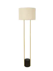 Dune 1 Light Floor Lamp in Walnut and Brass with White Linen Shade