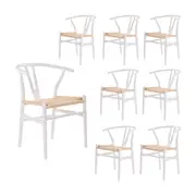 Ark Wishbone 8pc Set Dining Chair Replica Hans Wenger Beech Timber Wood White