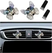 2PCS Bling Butterfly Air Vent Clips, Cute Crystal Car Air Fresheners Vent Clips, Rhinestone Diamond Auto Diffuser Vent Clip for Women Girls, Car Interior Decor Accessories (Blue)