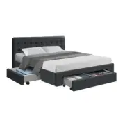 NNEDSZ Avio Bed Frame Fabric Storage Drawers - Charcoal Double