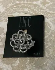 INC Silver-Tone Pave Rose Ring