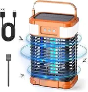 Solar Bug Zapper Outdoor Waterproof, Portable Pest Control Electric Mosquito Zapper Killer with Panel Sensor, Rechargeable Insect Trap Fly Zapper for Home, Patio, Backyard, Camping (Orange)