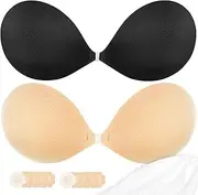 [FLEXASTICK] Sticky Push up Bra, Invisible Strapless Bras for Backless Dresses with Reusable Adhesive & Nipple Covers (2 Pairs)