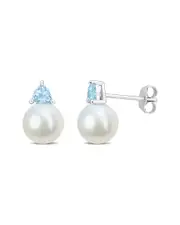 Rina Limor 10K 0.54 ct. tw. Sky Blue Topaz & 8-8.5mmmm Pearl Studs