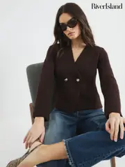River Island Brown Chrome Asymmetric Button Cardigan (F71438) | $104