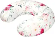 Baby Nursing Pillow for Breastfeeding and Bottle Feeding，Awake-Time Support with Removable Nursing Pillow Cover，Tummy Time Support for Baby Girls（Floral）