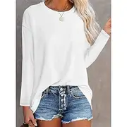 Women's T Shirt Solid Color Plain Daily Basic Long Sleeve Round Neck Regular Tops Daily Black White Pink Blue Gray Fall Winter