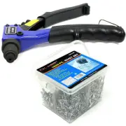 Comb 8" Single Hand Compact Riveter Rivet Gun w/1000 pc Assorted Rivet Blind Nut