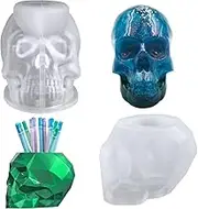 FineGood 2 Pcs Skull Resin Moulds, 3D Large Silicone Moulds for Resin DIY Storage Resin Moulds Silicone Epoxy Resin Moulds for Candle Making Makeup Brush Pen Holder