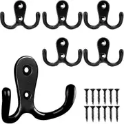 Pack Of 6 Coat Hooks, Wardrobe Hooks, Double Wall Hooks, Retro Hooks, Wall Metal, Black Gift
