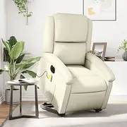 Electric Stand up Massage Recliner Chair Cream Faux Leather, Reclining Sofa for Small Spaces, Adjustable Single Chair for Living Room