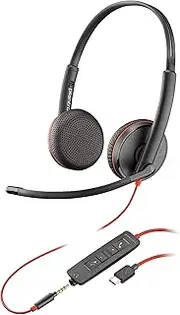 Plantronics Poly Blackwire 3225 Wired Headset - Noise-Canceling Mic – Stereo Design - Connect to PC/Mac/Mobile via USB-C, USB-A, or 3.5mm - Works w/Teams, Zoom - Amazon Exclusive