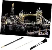 HAWILLOSCH 1 Set DIY Scratch Painting for Tower Bridge City Night Scene with Tools Stick Pen Brush Creative Art Supplies for Imagination Development