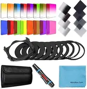 Fotover 24 PCS Square Filter Kit ND Filters Graduated Full Color Lens Filter Set for Cokin P Series with Adapter Rings(49-82mm) Filter Holder Lens Cleaning Pen and Other Accessories for DSLR Cameras