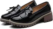 [kkdom] Women's Classic Tassel Platform Chunky Heel Penny Loafers Slip On Round Toe Patent Leather Oxfords Dress Shoes