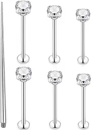 [Pexveiuu] 16G Cheek Dimple Piercing Jewelry Lip labret Studs Medusa Monroe Ashley Piercings Flat Back Tongue Rings Piercing Jewelry for Women Men Bar Length 6mm 8mm 10mm 12mm 14mm 16mm 19mm