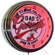 16" Dad's Garage - If It's Broke, Call Dad! Neon Clock Man Cave Decor (Red)