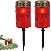 Grave Lights for Cemetery | Decorative Tea Lamp Set of 2 - Waterproof LED Stake Light Decorations for Garden Cemetery Grave Pathway Backyard Home Party