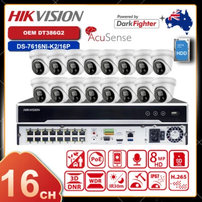 Hikvision 4K 16CH 16PoE NVR OEM 8MP IP Camera System KIT Acusense Darkfighter AU