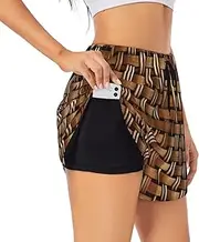 [GaxfjRu] Wicker Woven Grid Print Women's Running Shorts High Waisted Running Shorts Pocket Sporty Gym Elastic Short