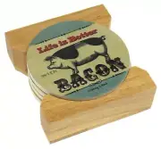 Counter Art Life Is Better With Bacon Round Stone Coasters Set 4 Wooden Holder