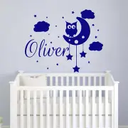 Owl Wall Decals Personalized Name Decal Vinyl Moon Art Boy Nursery Bedroom MN169