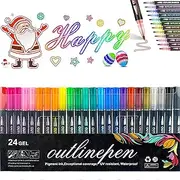 Coloring Lightstick Graffiti Highlighter Pens, Outline Markers, Color Lightstick Graffiti Pens, Doodle Dazzles Shimmer Marker Set, Coloring Lightstick Graffiti Pen (24 PCS)