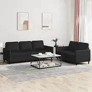 vidaXL Black Faux Leather 2-Piece Sofa Set - Durable and Stain-Resistant with Thick Padded Cushions for Comfort- Ideal for Living Room Seating