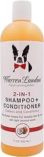 Warren London 2 in1 Pet Shampoo and Conditioner for Dogs, Puppies, & Cats | Coconut, Fresh Scent | Moisturizing and Conditioning for Dry, Itchy Skin | Made in USA | 17oz