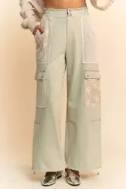 Davi & Dani Lace Patchwork Bottom Opening Adjustable Pants