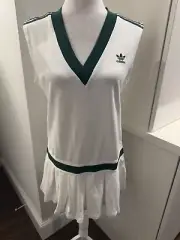 New With Tags Adidas White And Green Tennis Pleated Skirt Dress Medium Size 38