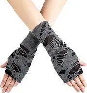 [Generic] Cosplay Gloves | 1 Pair Arm Sleeves Gothic Gloves,Grey Cosplay Costume Accessory, Stretchy Broken Slit Ripped Gloves for Halloween Costume