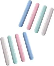 YOSADIER 8pcs Travel Toothbrush Holder Portable Capsule Case for Toothbrush Protection Lightweight Durable in Green Blue Pink Beige for Travel Outdoor Use