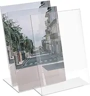 3Pcs Slant Back Sign Holder,Clear Sign Display Holder,Table Sign Display Holder for Office,Plastic Display Stands,Paper Flyer Menu Display Stand for Restaurant Office School Store and Home