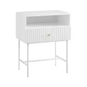 Sarantino Cecil Slender Fluted Bedside Table - White