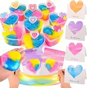 12 Pack Valentine's Day Galaxy Slime Gift kit with Loving Heart Charm, Greeting Card, Clear Slime for Birthday Easter Party Favor, Soft Non-Sticky Sensory Toys for Girls and Boys 6 7 8 9 10 11 12