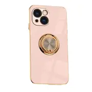 For iPhone 15 Plus Case Electroplating Luxury Kickstand Ring Holder Cover Pink
