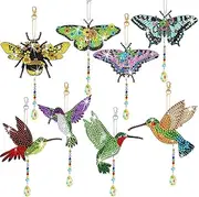 FineGood 8 Pcs Diamond Art Paintings Wind Chime Kits, 5D Suncatcher Accessories, DIY Kit Hanging Ornament With Crystal Pendant for Car Home Garden