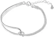 [SHIMAO] S925 Sterling Silver Double-Layered Knot and Patchwork Bracelet for Women: A Blend of Ins Style, Minimalist Design, and Friendship Symbolism in a Sleek Corded Half-Bangle Hand Accessory,