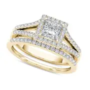 1.0 CT. T.W. Princess-Cut Natural Diamond Frame Split Shank Bridal Engagement Ring Set in Solid 14K Gold