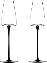Champagne Flutes Glass Concave Bottom Champagne Glass, Black Handle Champagne Flute Set of 2, Capacity 9.13 oz for Wedding Parties Flute Glasses