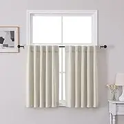Chyhomenyc Blackout Curtains 36 Inches Long 2 Panels, Solid Noise Reducing Half Window Curtains for Kitchen Bathroom, Soft Casual Thermal Insulated Back Tab Window Drapes, 40Wx36L, Pearl Natural