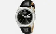 CITIZEN MEN'S SILVER BLACK DIAL & LEATHER STRAP WATCH BF0580-06E