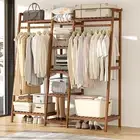 Bamboo Garment Rack Coat Shoe Clothes Stand Thicken Wooden Shelves Open Wardrobe
